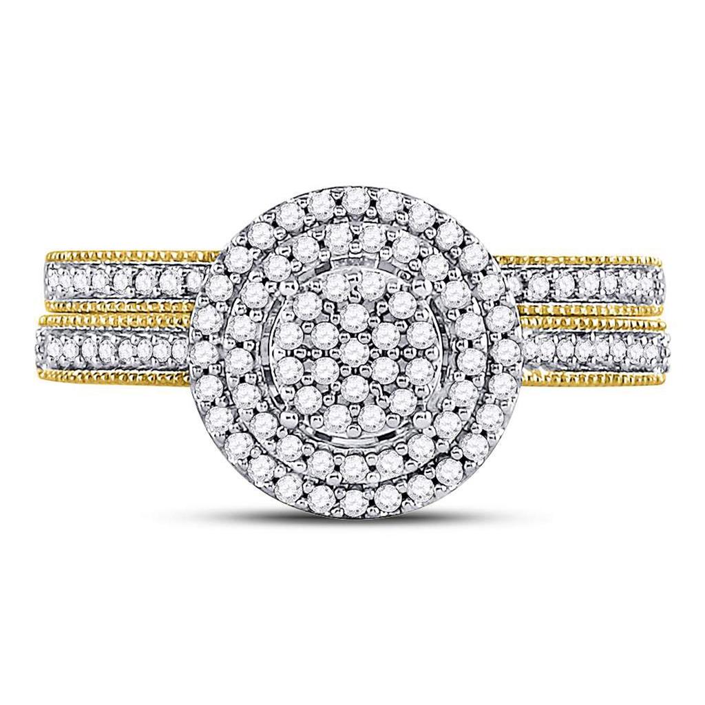 10k Yellow Gold Round Diamond Cluster Bridal Wedding Ring Set 1/3 Cttw