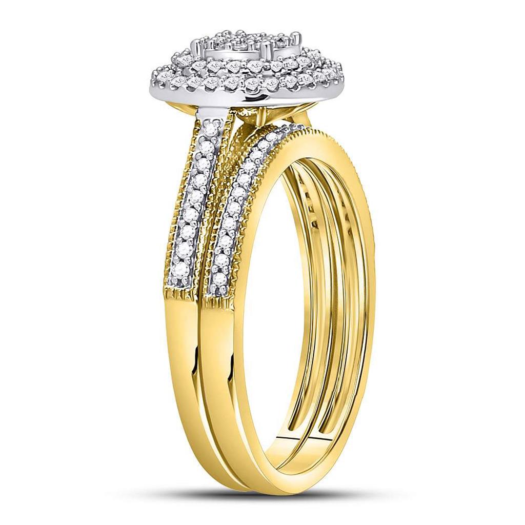 10k Yellow Gold Round Diamond Cluster Bridal Wedding Ring Set 1/3 Cttw