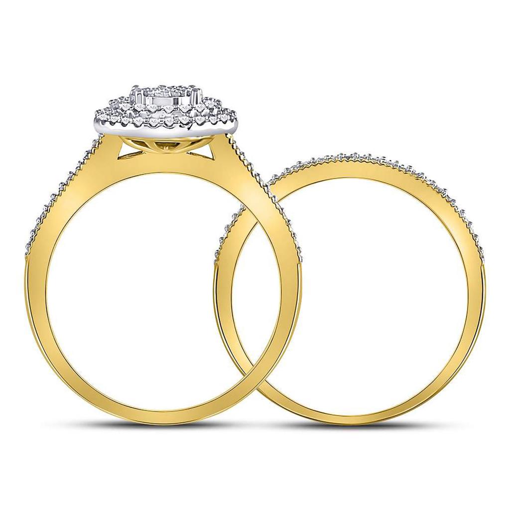 10k Yellow Gold Round Diamond Cluster Bridal Wedding Ring Set 1/3 Cttw