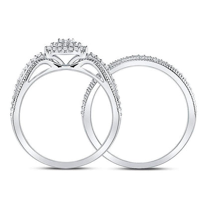 14kt White Gold Round Diamond Milgrain Bridal Wedding Ring Set 1/3 Cttw