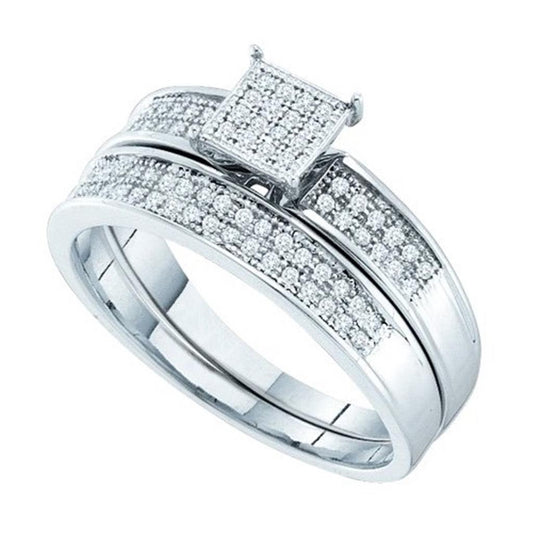 14k White Gold Round Diamond Bridal Wedding Ring Set 1/5 Cttw