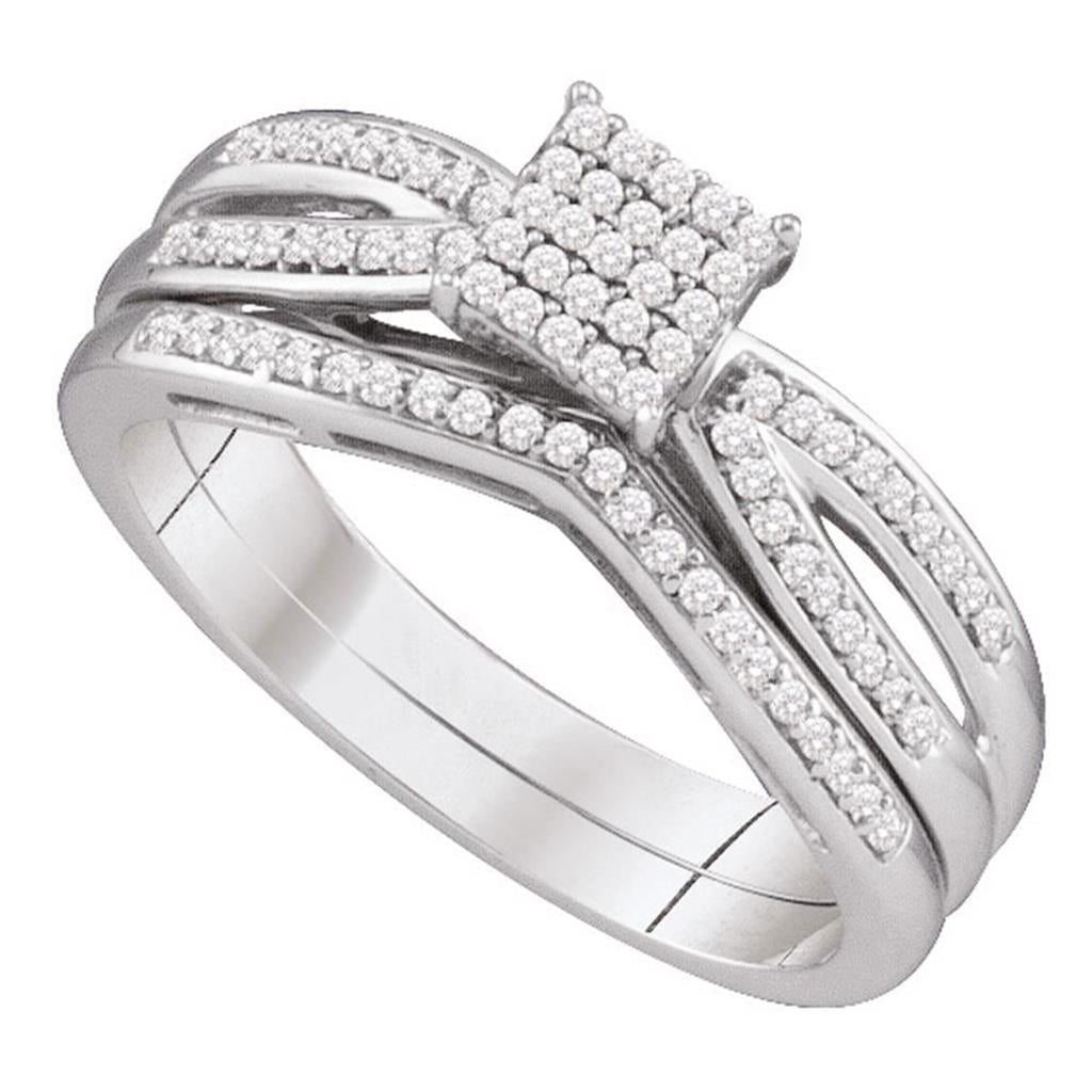 14k White Gold Round Diamond Bridal Wedding Ring Set 1/4 Cttw