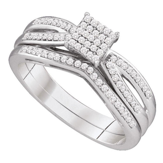 14k White Gold Round Diamond Bridal Wedding Ring Set 1/4 Cttw