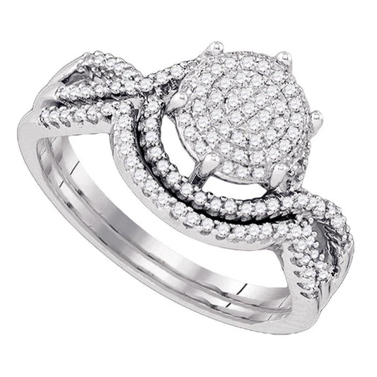 14k White Gold Round Diamond Bridal Wedding Ring Set 3/8 Cttw