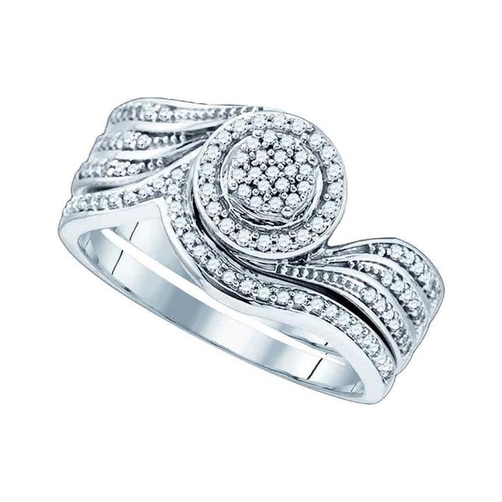 14k White Gold Round Diamond Bridal Wedding Ring Set 1/3 Cttw