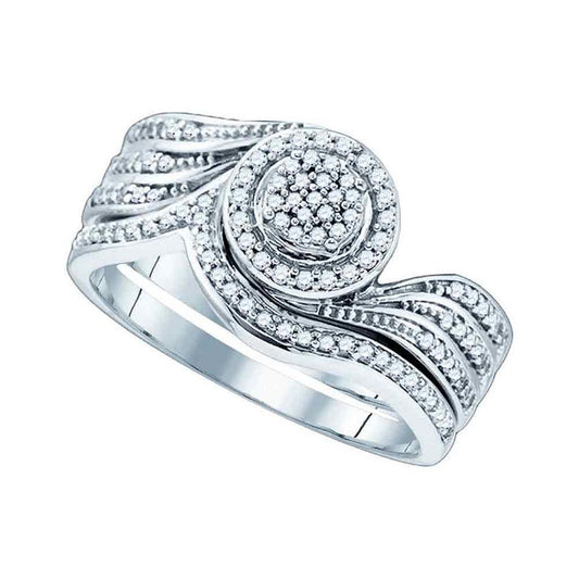 14k White Gold Round Diamond Bridal Wedding Ring Set 1/3 Cttw