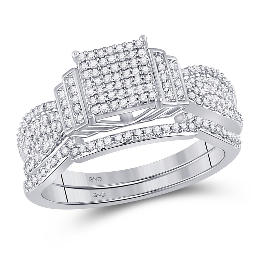14k White Gold Round Diamond Bridal Wedding Ring Set 1/4 Cttw