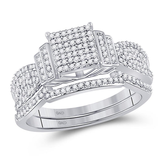14k White Gold Round Diamond Bridal Wedding Ring Set 1/4 Cttw