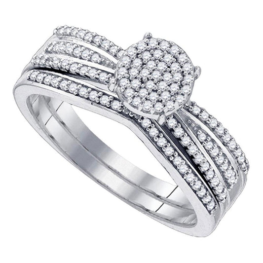 14k White Gold Round Diamond Bridal Wedding Ring Set 1/3 Cttw