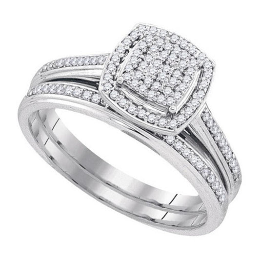14k White Gold Round Diamond Bridal Wedding Ring Set 1/4 Cttw