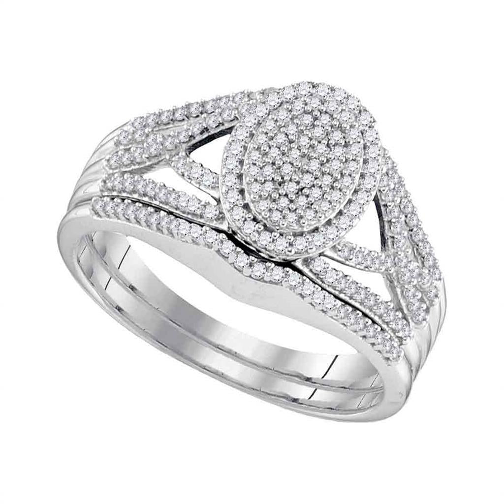 14k White Gold Round Diamond Bridal Wedding Ring Set 3/8 Cttw
