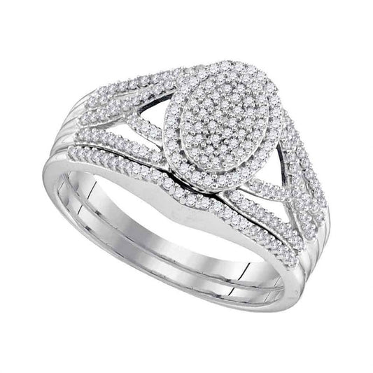 14k White Gold Round Diamond Bridal Wedding Ring Set 3/8 Cttw