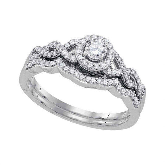 14k White Gold Round Diamond Bridal Wedding Ring Set 3/8 Cttw