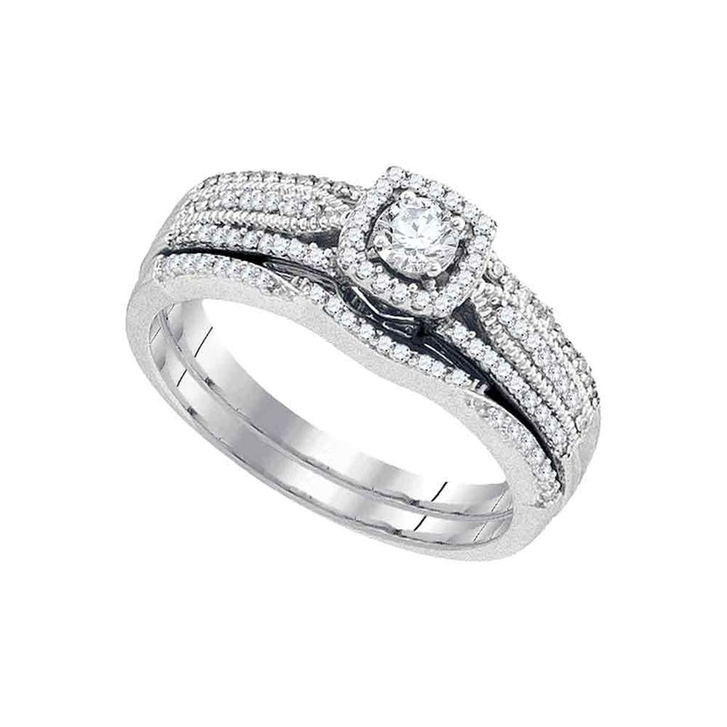 14k White Gold Round Diamond Bridal Wedding Ring Set 3/8 Cttw