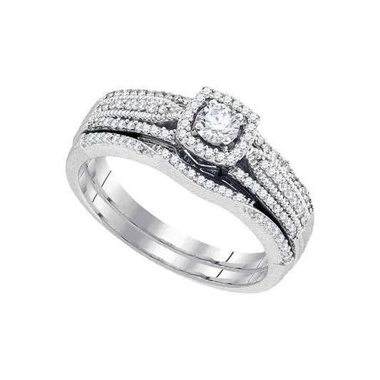 14k White Gold Round Diamond Bridal Wedding Ring Set 3/8 Cttw