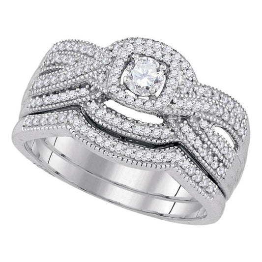 14k White Gold Round Diamond Bridal Wedding Ring Set 1/2 Cttw
