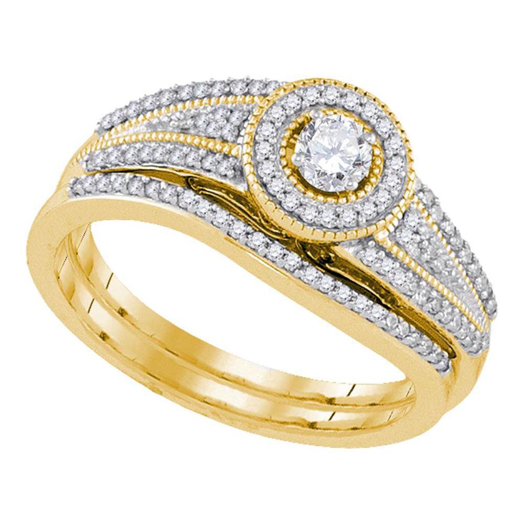 10k Yellow Gold Round Diamond Halo Bridal Wedding Ring Set 3/8 Cttw