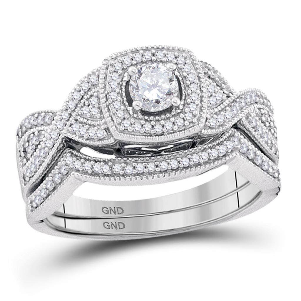 14k White Gold Round Diamond Bridal Wedding Ring Set 1/2 Cttw