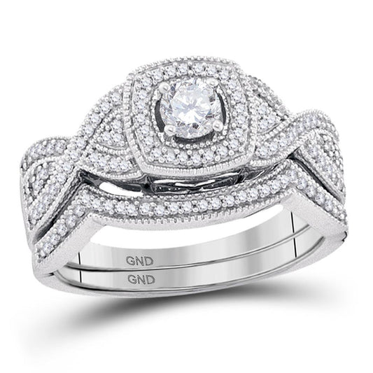 14k White Gold Round Diamond Bridal Wedding Ring Set 1/2 Cttw