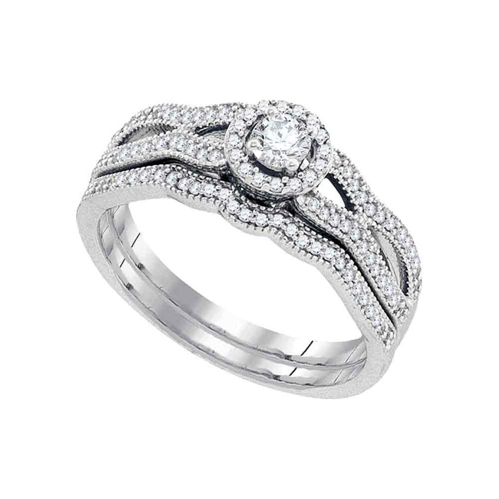 14k White Gold Round Diamond Bridal Wedding Ring Set 3/8 Cttw