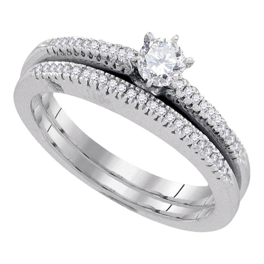 14k White Gold Round Diamond Solitaire Bridal Wedding Ring Set 1/3 Cttw