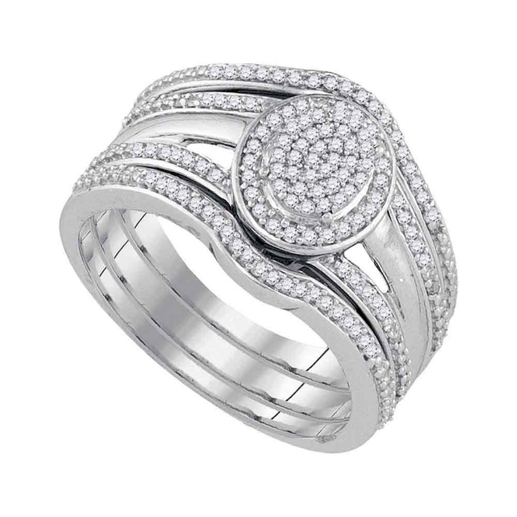 14k White Gold Round Diamond Bridal Wedding Ring Set 1/3 Cttw