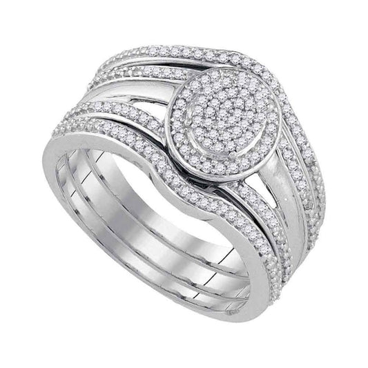 14k White Gold Round Diamond Bridal Wedding Ring Set 1/3 Cttw