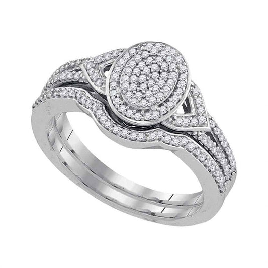 14k White Gold Round Diamond Bridal Wedding Ring Set 1/3 Cttw