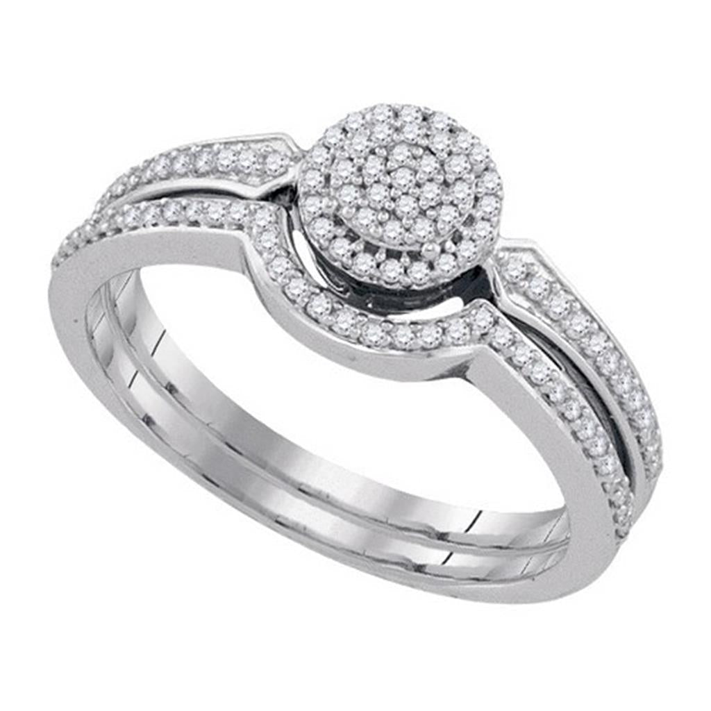 14k White Gold Round Diamond Bridal Wedding Ring Set 1/4 Cttw