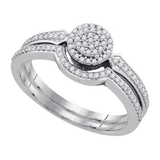 14k White Gold Round Diamond Bridal Wedding Ring Set 1/4 Cttw