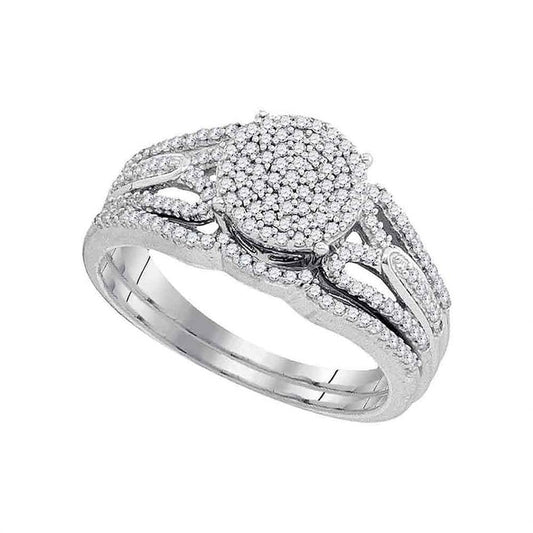 14k White Gold Round Diamond Bridal Wedding Ring Set 3/8 Cttw