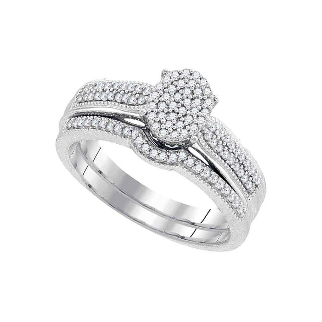14k White Gold Round Diamond Bridal Wedding Ring Set 1/3 Cttw