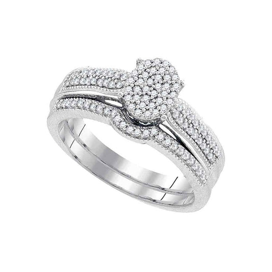 14k White Gold Round Diamond Bridal Wedding Ring Set 1/3 Cttw
