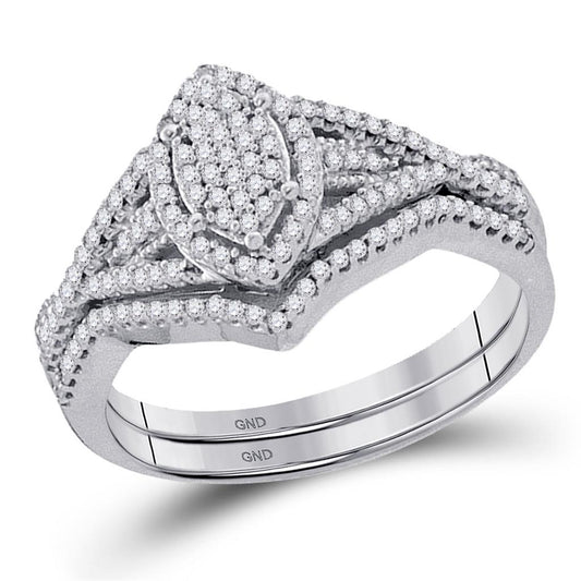 14k White Gold Round Diamond Bridal Wedding Ring Set 1/3 Cttw