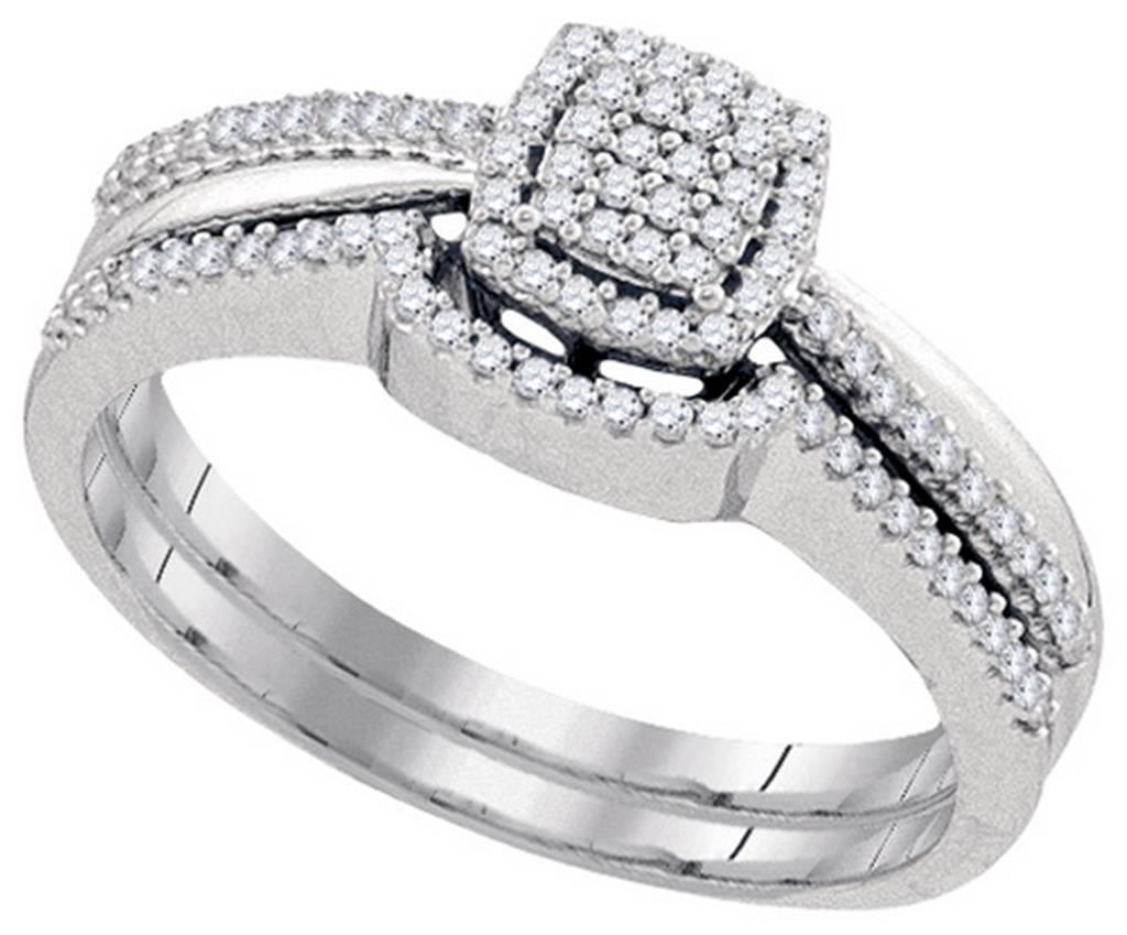 14k White Gold Round Diamond Bridal Wedding Ring Set 1/4 Cttw