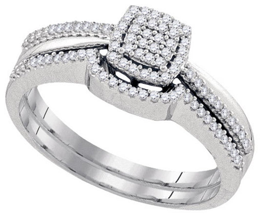 14k White Gold Round Diamond Bridal Wedding Ring Set 1/4 Cttw