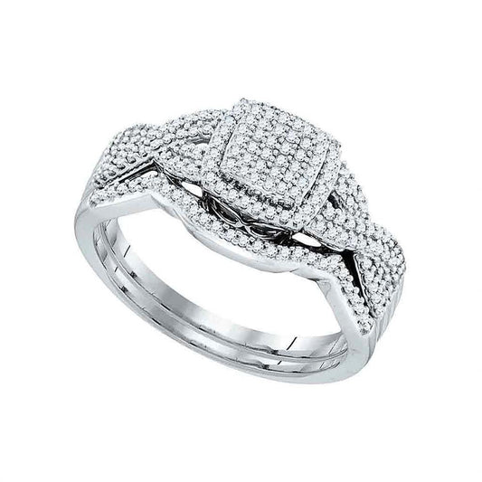 14k White Gold Round Diamond Bridal Wedding Ring Set 3/8 Cttw