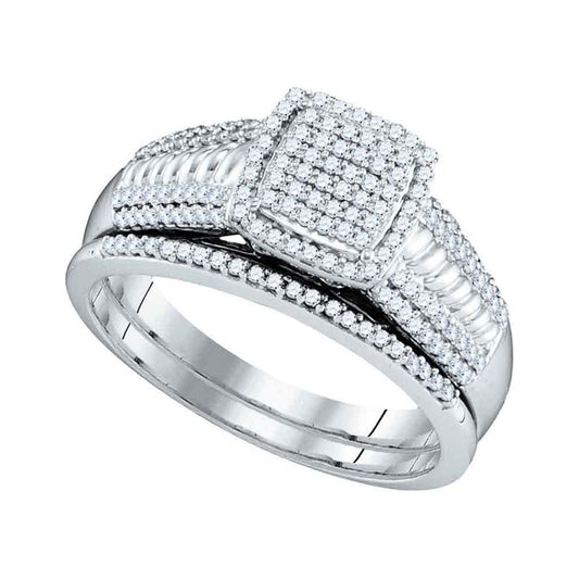 14k White Gold Round Diamond Bridal Wedding Ring Set 3/8 Cttw