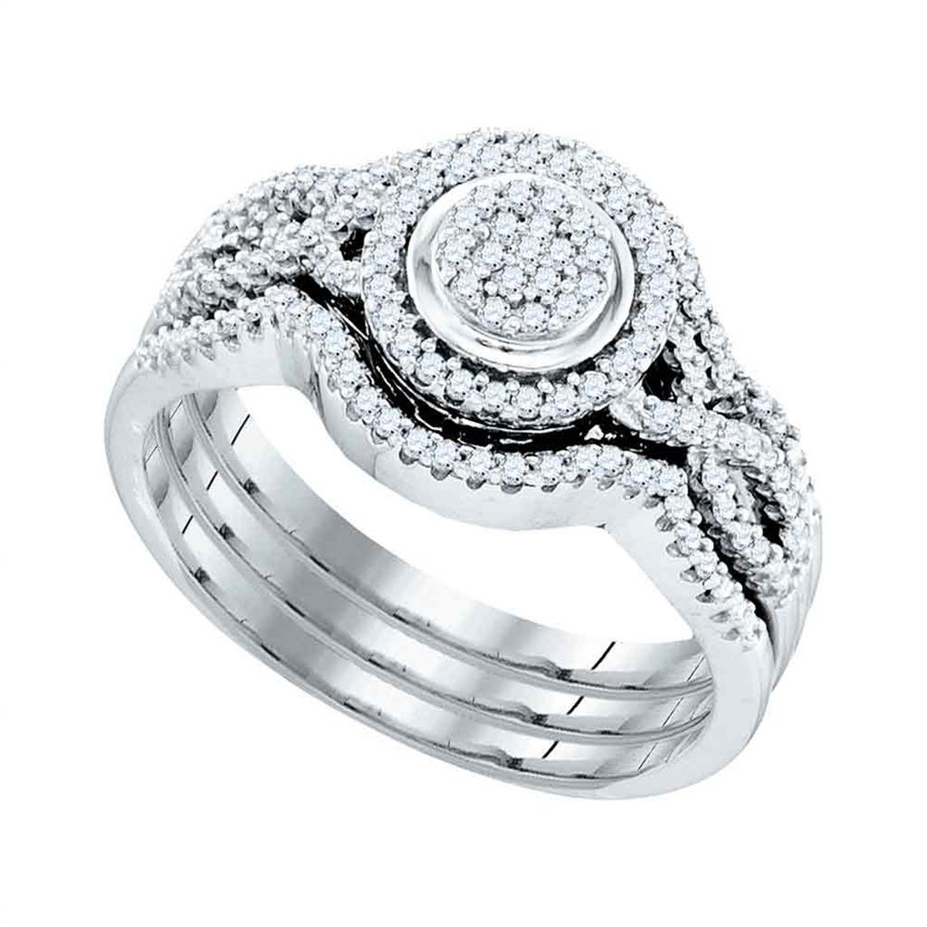 14k White Gold Round Diamond Bridal Wedding Ring Set 1/3 Cttw