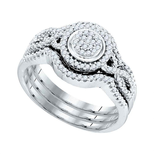 14k White Gold Round Diamond Bridal Wedding Ring Set 1/3 Cttw