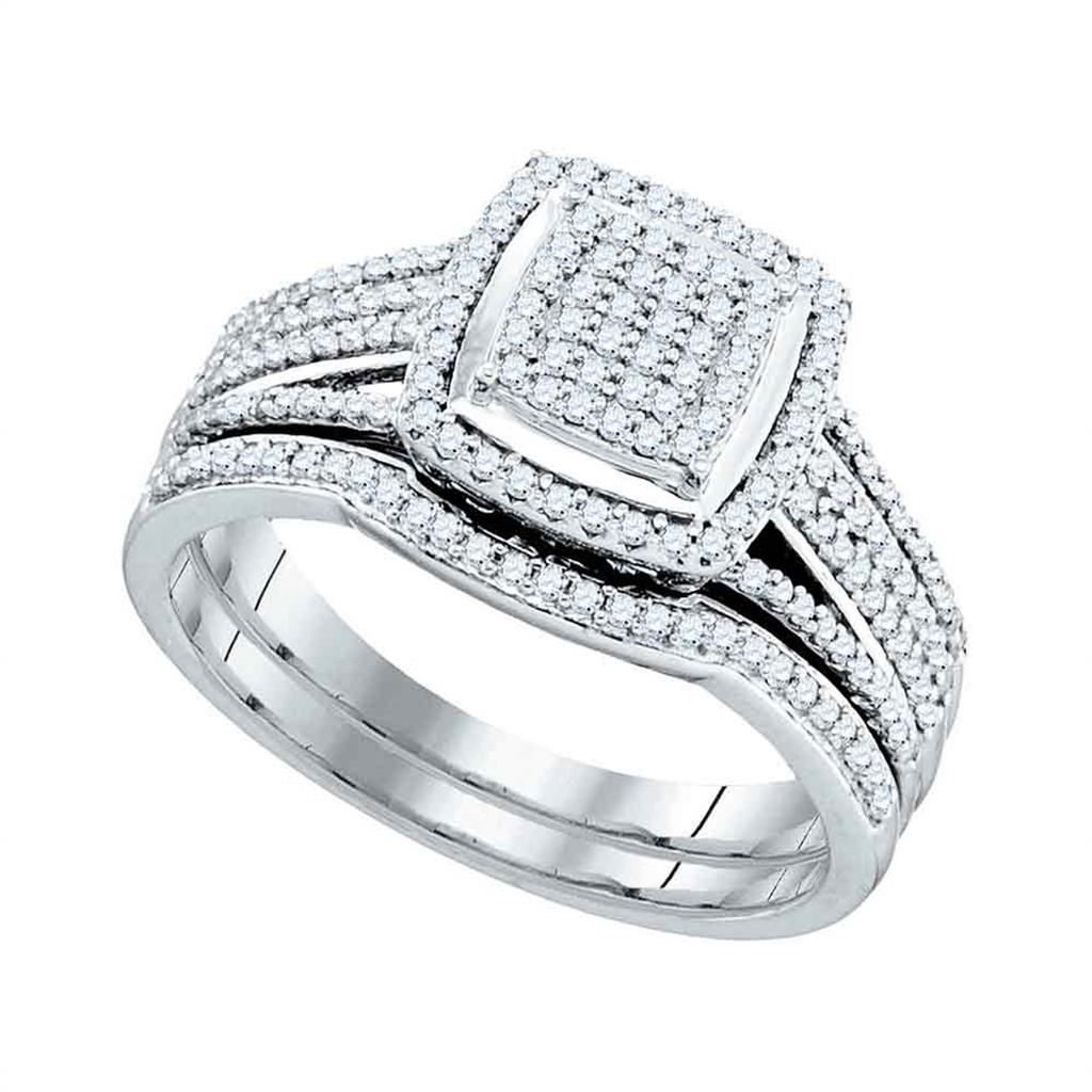 14k White Gold Round Diamond Bridal Wedding Ring Set 1/2 Cttw