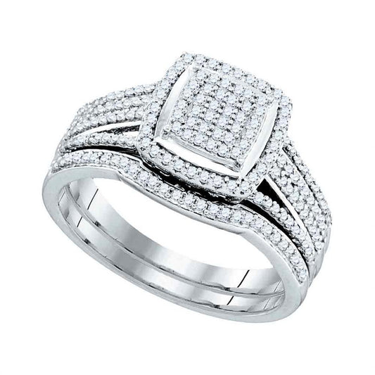 14k White Gold Round Diamond Bridal Wedding Ring Set 1/2 Cttw