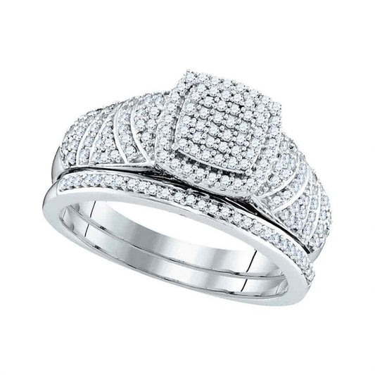 14k White Gold Round Diamond Bridal Wedding Ring Set 1/2 Cttw