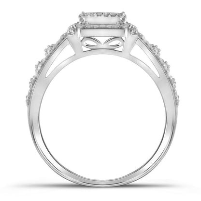 14k White Gold Diamond Square Cluster Bridal Wedding Ring Set 1/2 Cttw