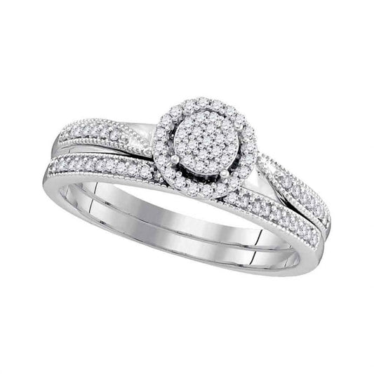 14k White Gold Round Diamond Bridal Wedding Ring Set 1/5 Cttw