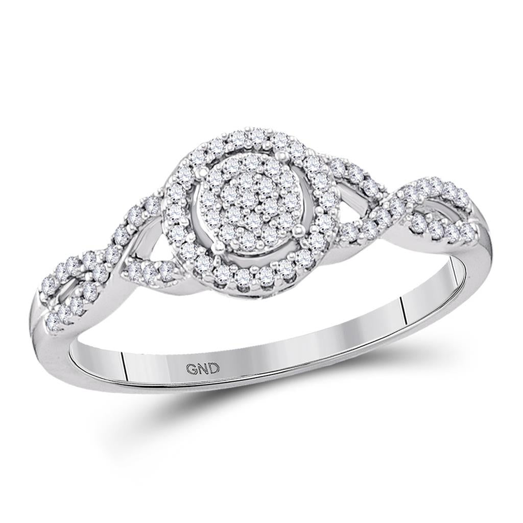 14k White Gold Round Diamond Cluster Bridal Engagement Ring 1/5 Cttw