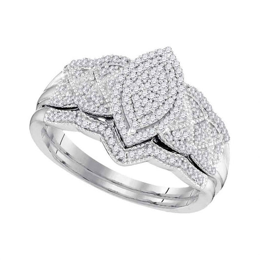 14k White Gold Round Diamond Bridal Wedding Ring Set 3/8 Cttw