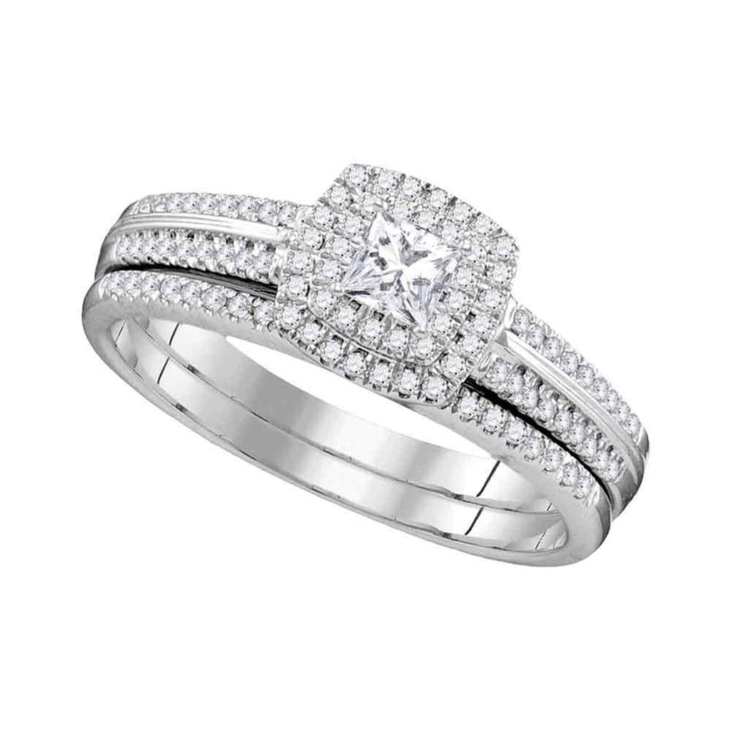 14k White Gold Princess Diamond Bridal Wedding Ring Set 1/2 Cttw