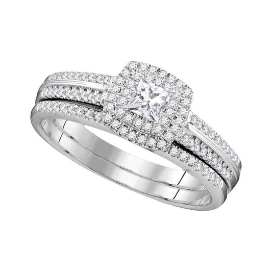 14k White Gold Princess Diamond Bridal Wedding Ring Set 1/2 Cttw