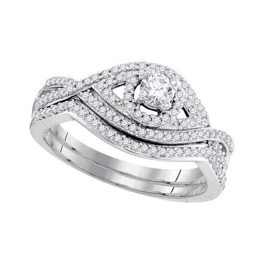 14k White Gold Round Diamond Bridal Wedding Ring Set 1/2 Cttw